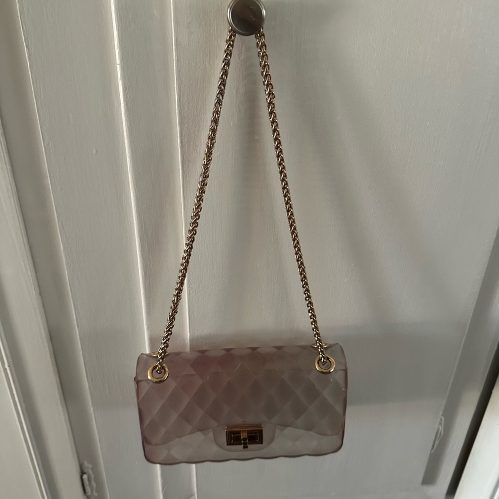 Cross Clear "Quilted" look Stadium Shoulder Bag with Long Chain -